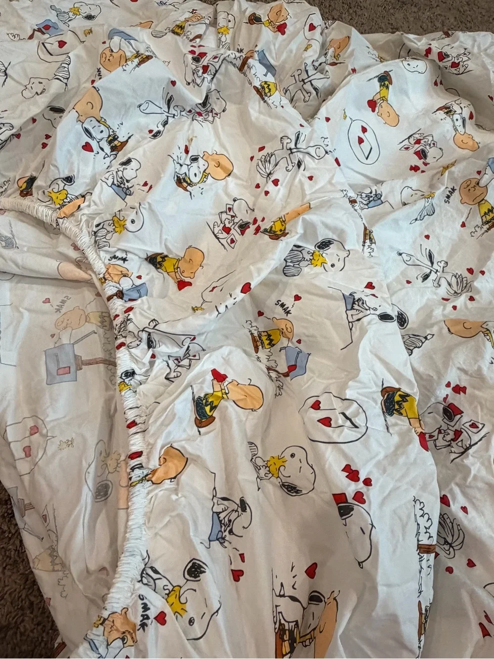 Pottery Barn Kids X Peanuts Full Size Valentines Organic Cotten Sheet Set